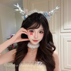 聖誕節小鹿角髮箍 節日裝扮髮飾 拍照配飾, 1個, 銀色鹿角聖誕髮箍