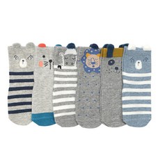雪倫小舖 6雙入寶寶防滑襪，可愛動物造型童襪，安全防滑，柔軟舒適，透氣短襪
