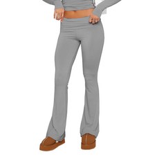 Goafuliy 플레어 레깅스 로우 라이즈 부츠컷 와이드 레그 폴드오버 요가 팬츠 라운지 Y2k 벨 하의 레깅스 여성용 연회색., L, 그레이 1