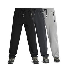 XiaoLongRen 남성용 경량 조거 팬츠 빠른 건조 하이킹 러닝 스포츠 체육관 지퍼 포켓 블랙+d.gray13802108816, 블랙+그레이+그레이13802