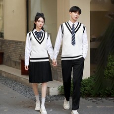가을 교복 세트 영국식 스타일 스웨터 조끼 포함 학급복 모던한 디자인 편안한 착용감 공용 교복 상의