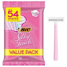 BIC 실키 터치 여성용 일회용 면도기 2개 예쁜 파스텔 손잡이 및 슬림 디자인 10팩, 18-Count (Pack of 1)