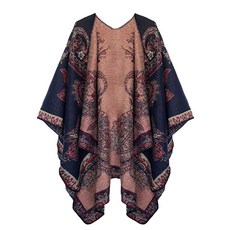 Urban CoCo 판초 망토 여성용 컬러 블록 숄 랩 앞쪽 트임 시리즈 1-카키 One Size 142297, 시리즈 29-네이비 블루