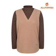 [올포유] 여성 레이어드 기하학 프린트 하이넥 블라우스형 티셔츠 ALTHL8121-505_G