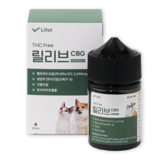릴리브 CBG 오일 강아지 고양이 CBD 발작 통증 경련 진통제, 1개, 진정, 60ml