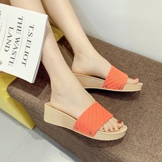 심플 여성 여름 가볍고 푹신한 라탄 슬리퍼 PVC 3컬러 키높이 린넨슬리퍼