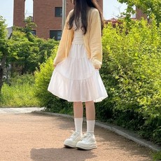 [허리밴딩/속치마] 밴딩 캉캉 러블리 미디 스커트 / 여성용 A라인 허리밴딩 주름 하프 통통 비침X 플레어 사계절 스커트 치마 미디치마 미디스커트 (DB-6103)