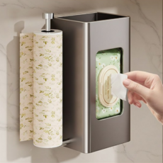 후아홈 무타공 키친타올걸이 접착식 주방선반 휴지걸이 물티슈 수납 화이트 그레이, 1개, 메탈 그레이