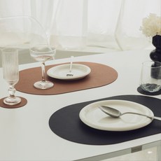 마레브홈 가죽 양면 테이블매트 티코스터 셋트 (2ea), 카멜브리즈 + 오닉스블랙, 2개, 435 x 300mm