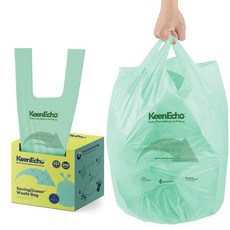 KeenEcho 초록빛 미니 손잡이 쓰레기봉투 무향 HDPE 누수방지 찢어짐방지 주방 침실 욕실 화장실 사무실용, 200개, 20L