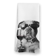 TopXmai 재미있는 잉글리시 불독 와인 키친 타월 영국 선물 여성용 남성용 주방 바 카트 장식용 접시 블랙 앤 화이트 강아지 핸드 40.6 x 61cm(16 24인치) 2, TopXmai 재미있는 잉글리시 불독 와인 키친 타월,