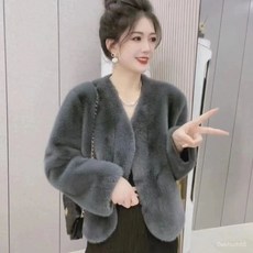 小個子短版水貂絨外套 白色 2024新款秋冬洋氣皮毛一體開衫上衣 防寒保暖貂毛外套