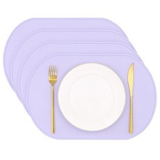 Yuuzue 타원형 실리콘 플레이스 매트 베이지 6개, 라이트 퍼플