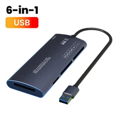 6IN 1 카드 판독기 USB 고속 데이터 전송 어댑터 유형 C SD/TF/XD/CF/M2 메모리 카메라 컴퓨터 읽기, 02 USB
