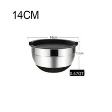 뚜껑이 있는 두꺼운 실리콘 샐러드 그릇 미끄럼 바닥 방지 요리용 스테인리스 스틸 믹싱, 14cm bla