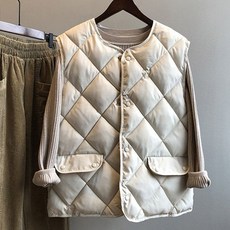 여성 가을 겨울 퀼트 코튼 조끼 민소매 오목 패딩 허리 싱글 브레스트 캐주얼 초경량 휴대용