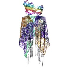 Mardi Gras 여성용 코스튬 마디 그라 의상 액세서리 메시 스카프 숄 태슬 마스크 포함 가장 무도회 카니발 파티용