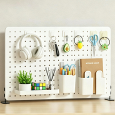 LUCKYOO 책상 타공판 페그보드 인테리어 선반 악세서리, 화이트