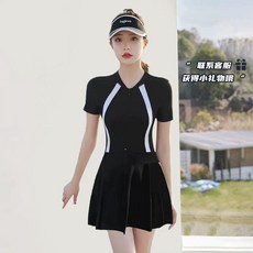 군살 지퍼형 서핑 블랙 레쉬가드 해변 집업 호캉스 긴팔원피스수영복 빅사이즈, C. 검은 배경과 흰색  짧은 소매 분리 가능