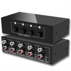 3.5mm Aux +RCA L/R 양방향 스테레오 오디오 스위치 4 in 1 Out A/B 아날로그 오디오 스위처 선택기, 검은색, 01 Black