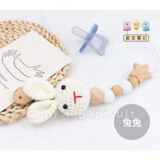 針織木頭牙膠奶嘴鏈 手作防掉鍊 固齒器, 1個, 兔兔