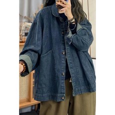 Seofst여성 봄가을 데님 자켓 긴팔 카라 루즈핏 트렌디 캐주얼 아우터