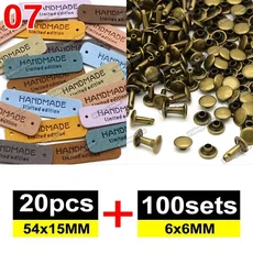 20pcs 믹스 가죽 레이블 100 세트 6x6MM 금속 스파이크 수제 의류에 대 한 양각 태그 DIY 모자 바느질 액세, 09 07