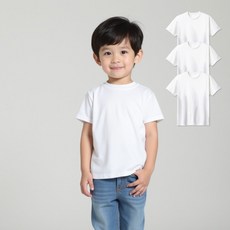 [국산] 1세부터 아동 순면 라운드 반팔티 3장 무지티 아동흰티 검정티 반팔