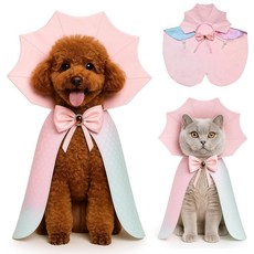 나비 넥타이가 있는 할로윈 강아지 케이프 코스튬 개 뱀파이어 악마 망토 소형 중형 대형견 고양이용 (버건디 폴카 도트 SM) 198704, 홀치기 염색 저울+핑크