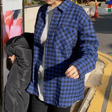 티데일리 남여공용 메리 박시 체크 남방 오버핏 빅사이즈 기모 셔츠