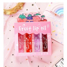 립 글로스 보습 미러 크리스탈 오일 페이드 라인 플럼퍼 끈적이지 않는 투명 과일 케어 4, 1개