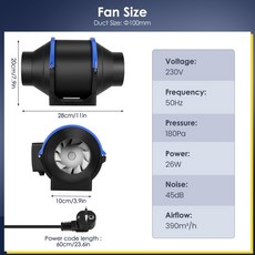 4 속도 파이프 배기 팬 100/150mm 인라인 덕트 팬 추출기 저소음 공기 통풍기 욕실 화장실 벽 팬 덕트 팬 2, 01 CHINA, 01 100mm Diameter, 1개