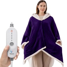 Kozyus 웨어러블 온열 담요 후드 사용 세탁기 포켓이 랩 꺼짐 전기 자동 63인치) 온도 가능 퍼플 x 및 준비 여성 설정 선물 160cm(56 5가지 142.2