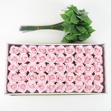 DIY 장미 비누꽃 50송이+잎사귀 꽃대 50개, 1개, 피치 핑크