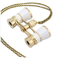 오페라글라스 뮤지컬 망원경 휴대용 복고풍 콘서트 확대경, 골드+화이트+핸들