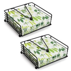 테이블용 냅킨 홀더 2개 무게감 있는 팔이 있는 플랫 냅킨 디스펜서 블랙 우아한 종이 냅킨 홀더 주방 농가 칵테일 파티 타월 장식 다이닝룸용 금속 사각 냅킨 홀더, 테이블용 냅킨 홀더 2개, 무게감 있는 팔이 있는 플랫