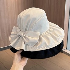 여름 자외선차단 백 셔링 리본 모자 챙 벙거지 버킷햇, 큰리본-옐로우