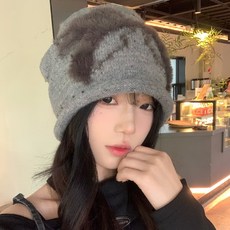 2025秋冬新款 秋冬美式潮流堆堆帽女大頭圍顯臉小蝴蝶結毛綫帽子氛圍感針織冷帽 P