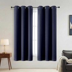 Ebesto 침실용 100% 암막 커튼 - 단단하고 두껍고 부드러운 원단 단열 그로밋 네이비 블루 커튼 거실 다이닝룸용 패널 2개 너비 51.6cm(2x40x63인치)