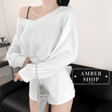 慵懶少女 V一字領短版衛衣上衣 鬆緊抽繩短褲2件套裝女裝 兩件套裝 外出 日常 居家