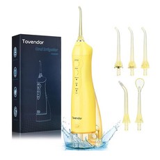 전동칫솔 무선 치실 TOVENDER 전기 물 치아 구강 관개기 IPX7 방수 300ML 충전식 여행용 청소기 홈 브레이스 케어 잇몸 딥 클리닝을 위한 5가지 팁 포함, Yellow, Yellow