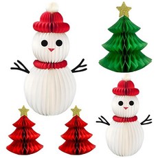 KatchOn 눈사람 크리스마스 장식 - 5개 팩 | 자석 디자인 테이블용 3D 크리스마스 센터피스 | 테이블 장식용 크리스마스 트리 벌집 센터피스 | 눈사람 장식 홀리데이, White, Red and Green, White, Red and Green