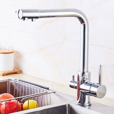 淨水器水龍頭 雙開關可旋轉冷熱水雙出水流理台, 鍍鉻