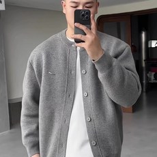 투니스 남성 빈티지 라운드넥 단색 니트 가디건