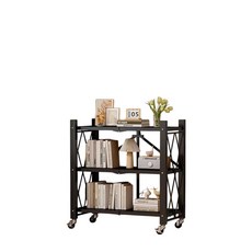 居家cheaper 快速摺疊置物架FR034, 1個, A款(側面網狀)三層碳鋼黑