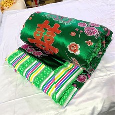 프라운 원앙금침 세트 실크 금침 이불 원앙 전통 혼수이불, 솜 없음 이불 커버만, 그린드래곤앤피닉스더블해피니스