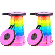 라온플렉스 휴대용 접이식 자바라 의자 높이조절 캠핑 스툴 아코디언 폴딩 체어 간이 대기, 레인보우 핫핑크, 2개