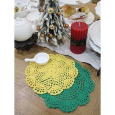 컬러 면 뜨개 도일리 받침대 레이스 매트, 초록