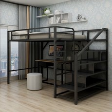 벙커 침대 2층 공간 절약 이중 로프트 모던 벙커침대 책상 철제 프레임 기숙사 원룸 미니멀, 2m x 35cm x 1.65m