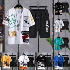套裝男 夏季薄款運動套裝【M-3XL】休閒套裝 寬鬆涼感 短袖T恤 短褲套裝 男生套裝 短袖套裝 短T 潮流百搭運動套裝